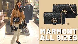 Gucci Marmont Bag  ALL SIZES Comparison [upl. by Felt]