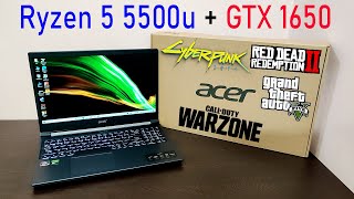 Acer Aspire 7  Ryzen 5 5500u  GTX 1650  Unboxing  5 Games Tested  Thermal Testing  Cinebench 🔥 [upl. by Tuppeny]