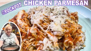 Crockpot CHICKEN PARMESAN WITH PASTA  Full Italian Flavored Slow Cooker Dinner Idea [upl. by Hartman]