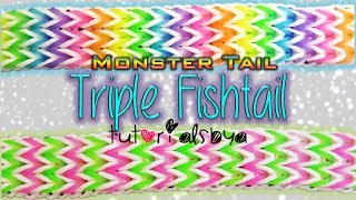 NEW Triple Fishtail MONSTER TAIL Rainbow Loom Bracelet Tutorial  How To [upl. by Klement]