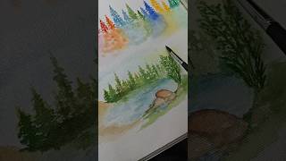 Easy and quick watercolor landscape 🌿🍃watercolorpainting landscape ponds [upl. by Yahsat753]