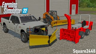 Winters HERE Prepping Plow Trucks  Snow Plows amp Salters On  FS22 Landscaping [upl. by Mendes935]