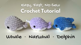 Crochet Whale Narwhal Dolphin · Easy Fast NoSew Amigurumi Tutorial [upl. by Irap864]