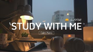 2HOUR STUDY WITH ME  Rain sound🌧️ Calm Piano ️🎹  Pomodoro 5010  Sunrise [upl. by Ylurt833]