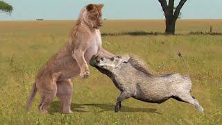 Angry Warthog attacks Lion very hard Wild Animals Attack [upl. by Ahsita899]