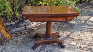 Intro William lV English Rosewood Card Table Circa 1835 Octagonal Column Carved Scroll Feet Pt1 [upl. by Dichy]