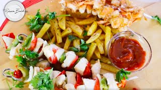 Chicken Kabob Recipe and Shrimp Kabob Recipe in an Air Fryer and Spicy French Fries Recipe  CalmDo [upl. by Merow]