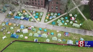 Wesleyan University students maintain protest encampment on campus [upl. by Nosyerg]