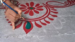 very simple and beautiful alpona designLaxmipuja Diwali rangoli alpona [upl. by Akcimat865]