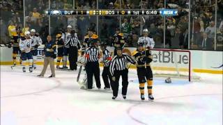 12112011 Bruins vs Sabres Lucic hits Miller [upl. by Yaluz]