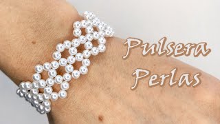 PULSERA DE PERLAS ROMBOS DE CÍRCULOS Curso de bisutería con perlas [upl. by Ellennej]