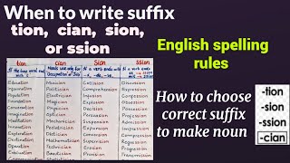 when to use tion cian sion ssion suffix what are suffixes [upl. by Thorstein]