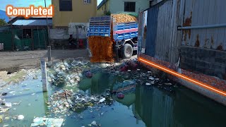 Start to Finish  Dozer D20 amp 5T Truck using stone to remove Flooded land [upl. by Nehtanoj955]