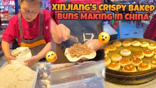 Xinjiangs Crispy Baked Buns Making In China Street 🇨🇳😮 [upl. by Eelyr]