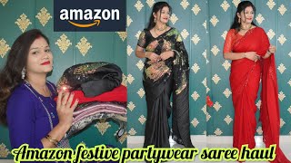 AMAZON FESTIVE PARTYWEAR DESIGNER SAREE HAUL PREMIUM QUALITY SAREE COLLECTION [upl. by Misa]