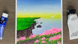 Seascape Solitude at Sunrise  Seascape Painting  Acrylic Painting for Beginners [upl. by Linden]