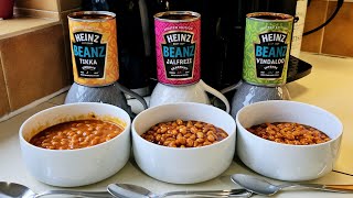 WOW NEW HEINZ BEANZ TIKKA JALFREZI amp VINDALOO Food Review [upl. by Bord215]