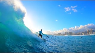 Surfing Waikiki Publics and Canoes Big Swell Paradise 4K [upl. by Dayle55]