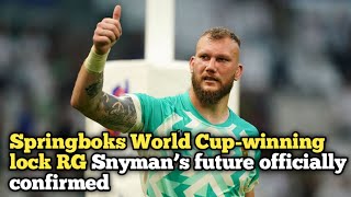 Springboks World Cupwinning lock RG Snyman’s future officially confirmed Springboks News [upl. by Nuhs]