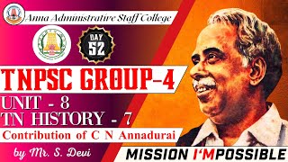 MISSION IMPOSSIBLE  Day 52  Unit 8  Contribution of C N Annadurai  MsSDevi [upl. by Agripina]