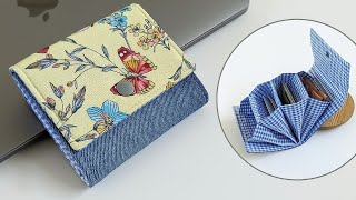 DIY Easy Small Floral and Denim Accordion Wallet  Old Jeans Idea  Wallet Tutorial  Upcycle Craft [upl. by Bennir]