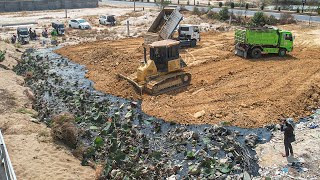 Wonderful Bulldozer Pushing Filling The Soil In New Update 95 Work By Dump Truck Unloading Dirt [upl. by Trotter]