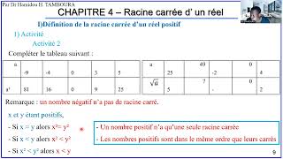 Mathématiques Niveau 3e CHAPITRE 4 – Racine carrée d’ un réel [upl. by Nadnerb]