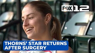 Portland Thorns’ forward Janine Beckie returns to game after ACL surgery [upl. by Obe]