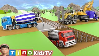 Excavator amp Wheel Loader Trailer Trucks for Kids  Underpass Road Construction [upl. by Dagmar]