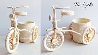 TriCycle Flower Vase  DIY Planter with Cotton rope  DIY Craft Decoration Ideas  Flower Vase [upl. by Sucy]