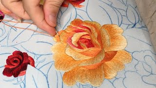 How Hand Embroidery Yellow Rose Flower  Mix Color Threads  Hand Embroidery Design [upl. by Dawna]