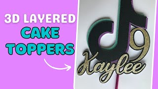 Making A 3D Layered Cake Topper From Glitter Cardstock  Silhouette Cameo Cake Topper Tutorial [upl. by Ahsiral]