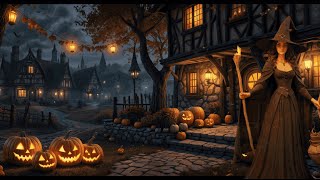 Cozy Autumn Village Halloween Ambience with Relaxing Crackling Fire and White Noise [upl. by Stig]