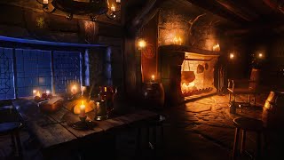 Fireside Harp Music  Medieval Tavern Ambience for Sleep🌛 Relaxation Study 😌🙌🔥 [upl. by Dadinirt]