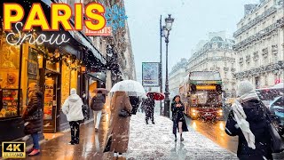 Paris France 🇫🇷  4K PARIS Snow 2024 ❄️21 22 November  Paris Walk 🎄 With Captions [upl. by Hsotnas]