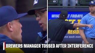 Brewers manager TOSSED after tying run wiped away by batters interference 👀  ESPN MLB [upl. by Ineslta]