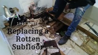 Restoring a dilapidated Bathroom  Phase I  Replacing rotten subfloor quotbefore and afterquot [upl. by Revorg498]