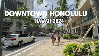 Downtown Honolulu Waikiki Walk 4k  Hawaii Oahu 2024 [upl. by Albie]