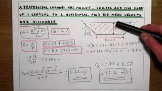 Manning’s equation to calculate velocity and discharge for a trapezoidal open channel [upl. by Menis]