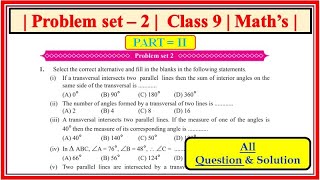 Problem set 2 class 9 maths part 2  Chapter 2 Parallel Lines  Maharashtra state board class9th [upl. by Leugim615]