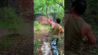 The performance of stone throwing skills of mountain master 111 [upl. by Anilok3]