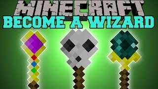 Minecraft BECOME A WIZARD MAGIC WANDS FIREBALLS WITHER ATTACKS Magic Wands Mod Showcase [upl. by Sofie]