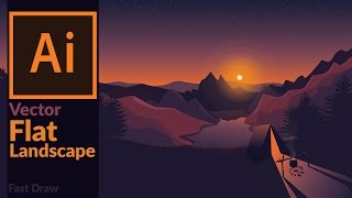 Landscape at Dusk Flat Design Artwork in Adobe Illustrator [upl. by Reivilo2]