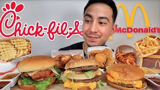 MUKBANG EATING Chick Fil A Spicy Chicken Sandwich McDonalds Big Mac Arbys Curly Fries Nuggets [upl. by Drofxer100]