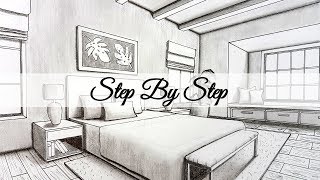 How to Draw A Bedroom in Two Point Perspective  Step By Step [upl. by Medea227]