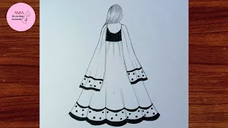 how to draw a girl with beautiful dress step by step  beautiful girl drawing  sketch of a girl [upl. by Gebler]