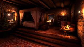 Cozy Castle Room with Rain amp Thunder Sounds for 12 Hours – To Sleep Study Relax [upl. by Erot]