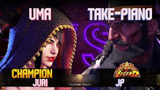 SF6 ➤ UMA Capcom Cup Champion Juri vs taketakepiano JP ✎ Highlevel Match BO3 [upl. by Kciv]