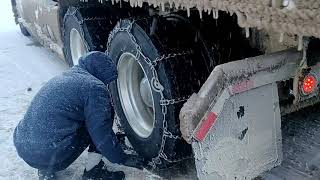 How to put tire chains on a semi truck [upl. by Katha]