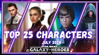 Top 25 Characters in SWGOH No GLs  July 2024 [upl. by Bidget]